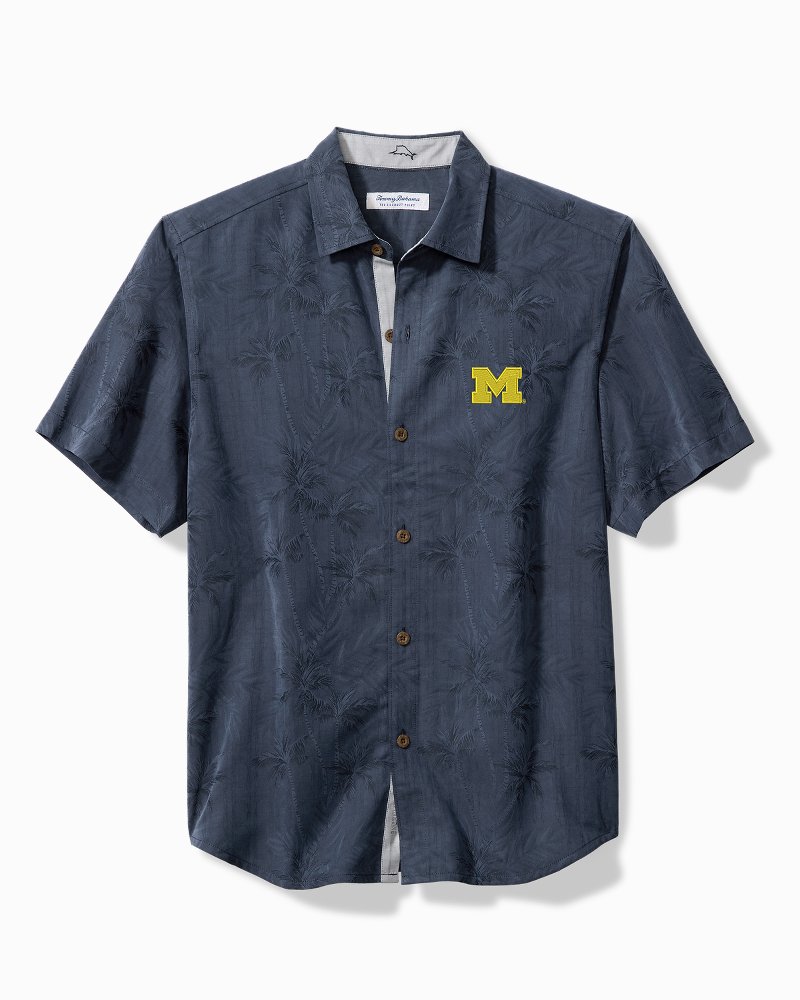 Tommy Bahama University of Michigan Ivory White ''Run Like You Stole It''  Silk Camp Shirt