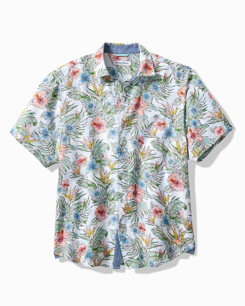 Sand Linen-Blend Sketch Gardens Short-Sleeve Shirt