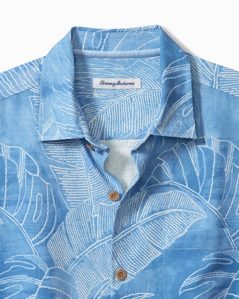 Tommy Bahama Vine Lines Short Sleeve Woven Shirt, Mens, M, Linen Sky