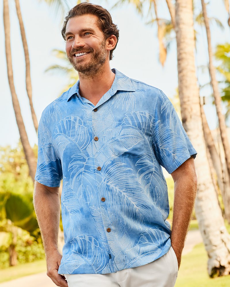 Tommy Bahama Vine Lines Short Sleeve Silk Button-Up Shirt Linen Sky