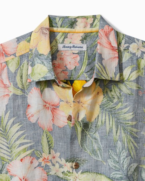 Midnight Hibiscus Long-Sleeve Linen Shirt