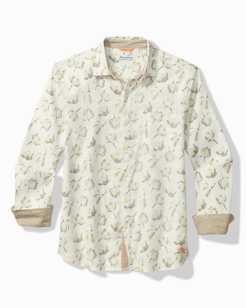 Barbados Breeze Magnolia Blooms Stretch-Linen Shirt