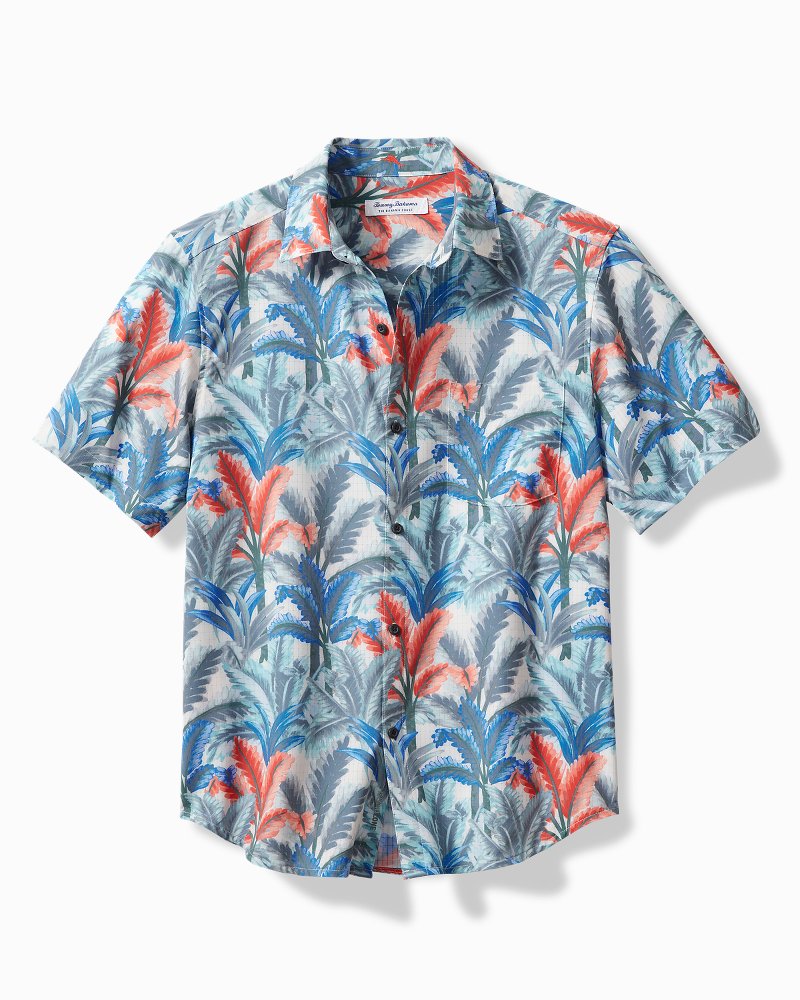 Tommy Bahama Coast Villa Palms Short Sleeve Woven Shirt, Mens, L, Marble Cream