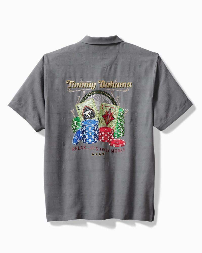 Tommy Bahama Gamblers Paradise Silk Camp Shirt - Carbon Grey Gray / L