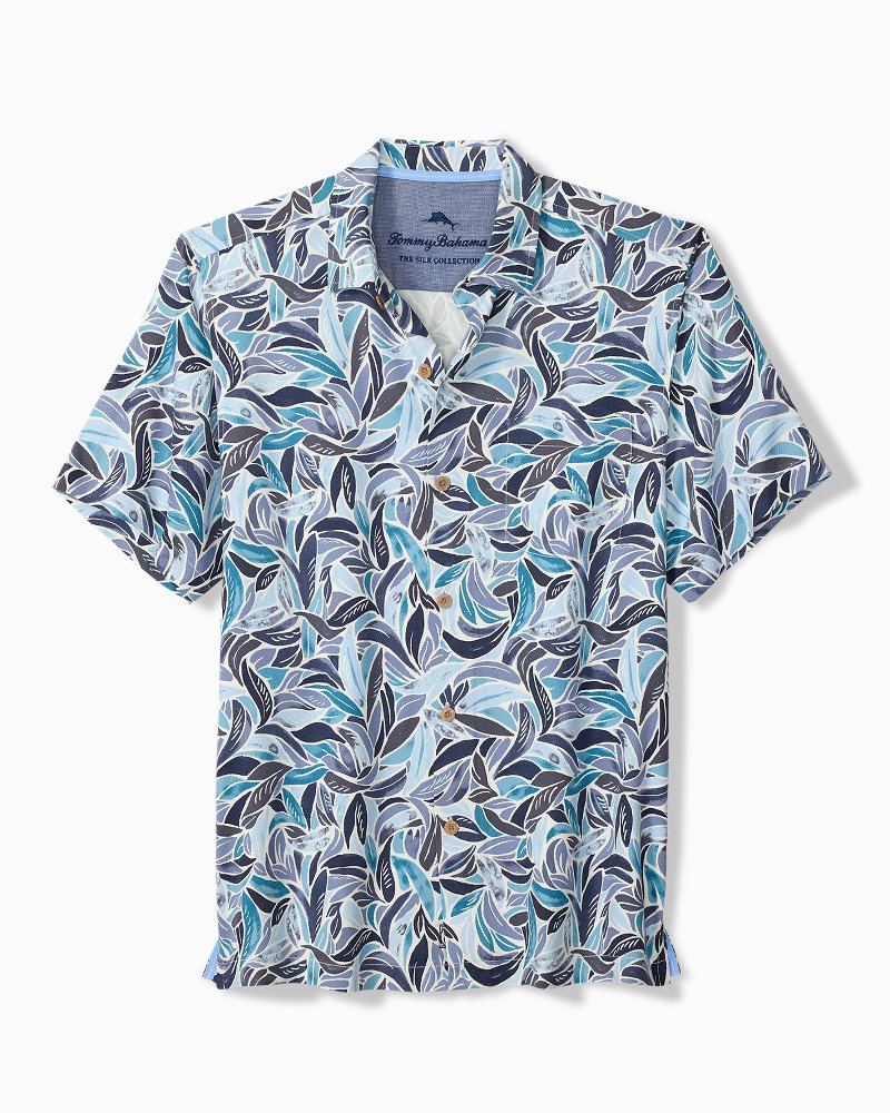 Blue Lagoon Leaves Silk Camp Shirt