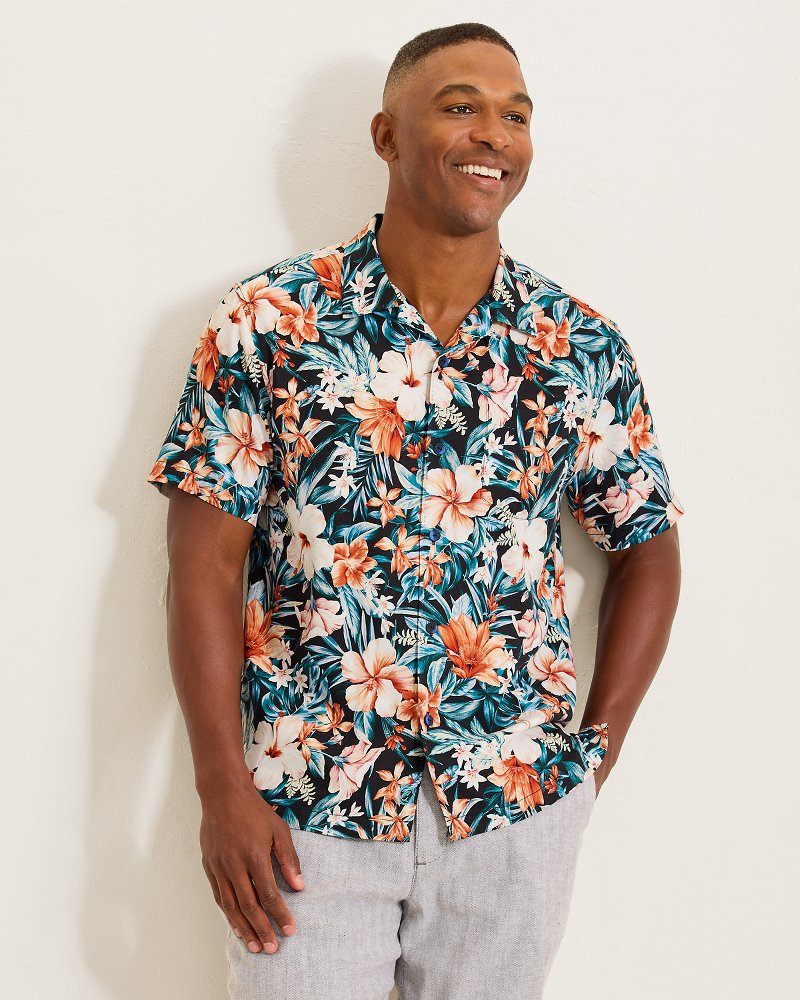 Midnight Blooms Silk Camp Shirt