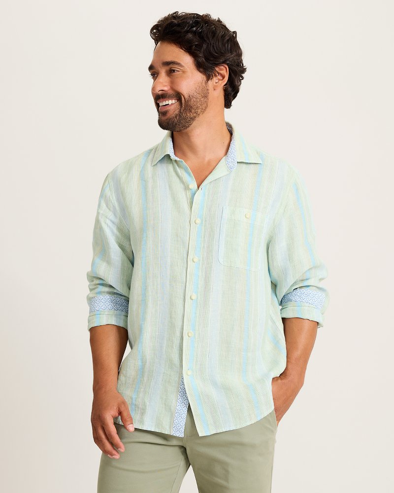Delgada Stripe Linen Long-Sleeve Shirt