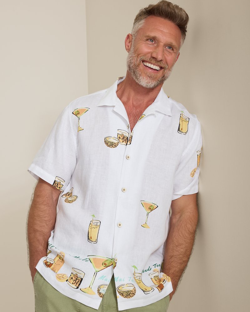 tommy bahama dress shirts Tommy Bahama Men's Blue Royale Stripe Linen Long-Sleeve Shirt - Infinity Sky