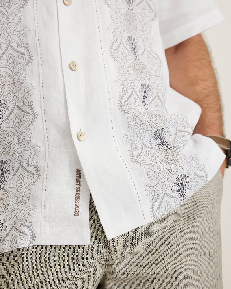 Noble Pineapples Vines Linen Camp Shirt