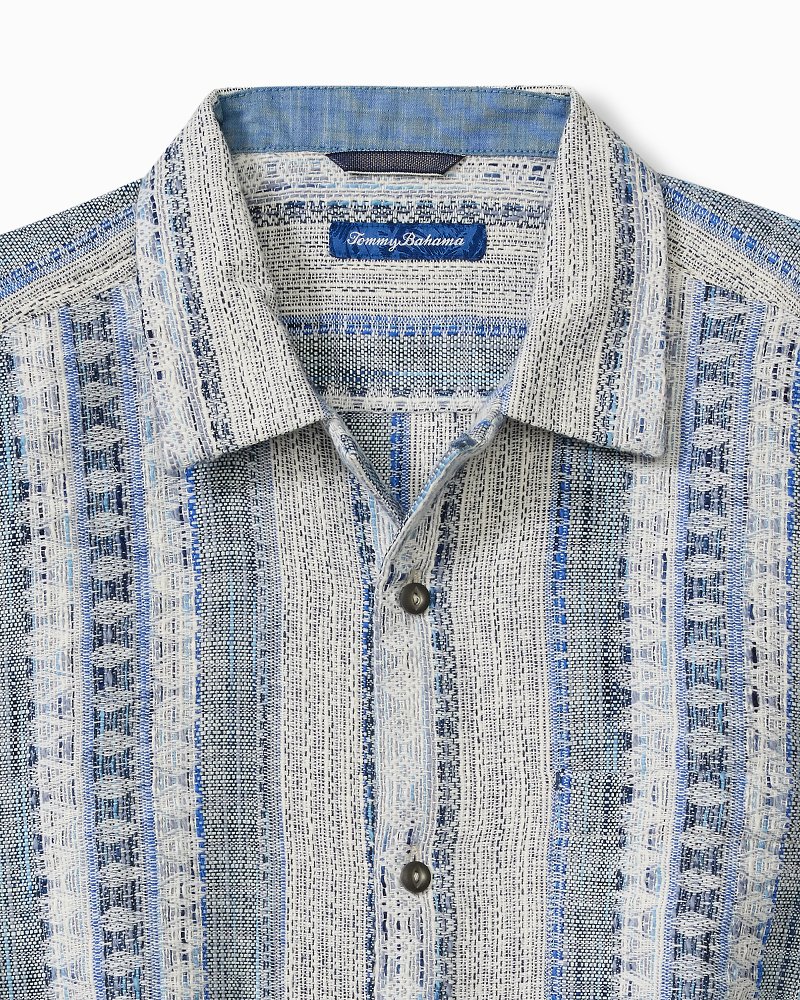 トップス 90s-00s Milano Bay Two-Tone Panel Shirt Milano Isles Stripe Cotton-Linen Camp Shirt