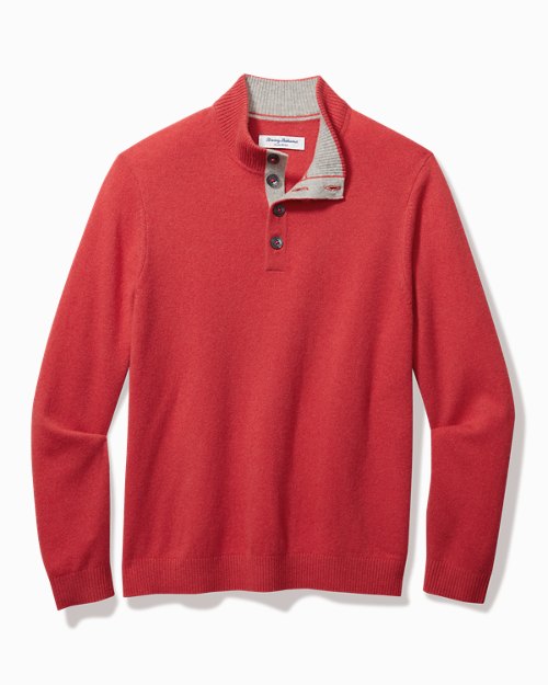 Soft Sands Cashmere Button Mock-Neck Sweater