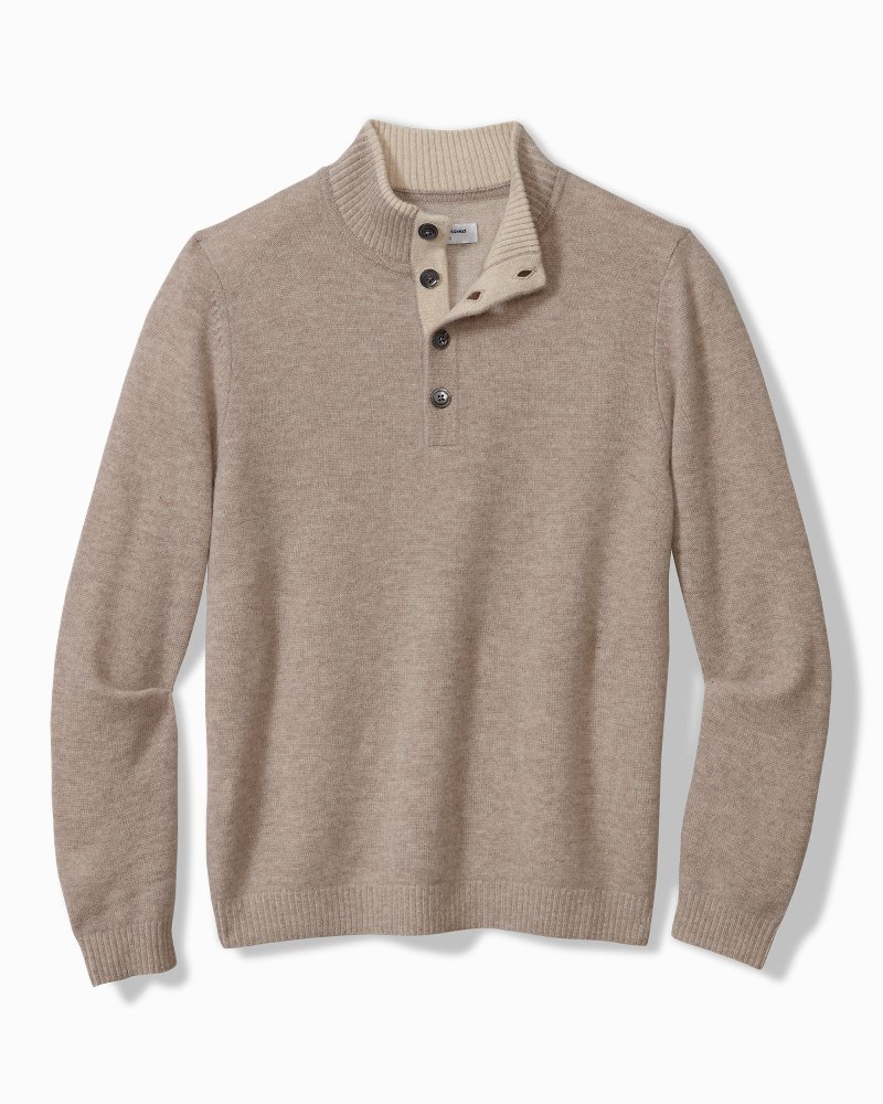 Soft Sands Cashmere Button-Mock Sweater