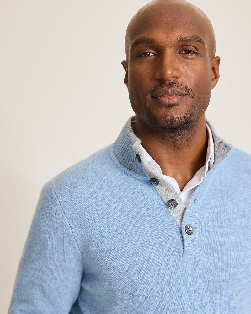 Soft Sands Cashmere Button-Mock Sweater