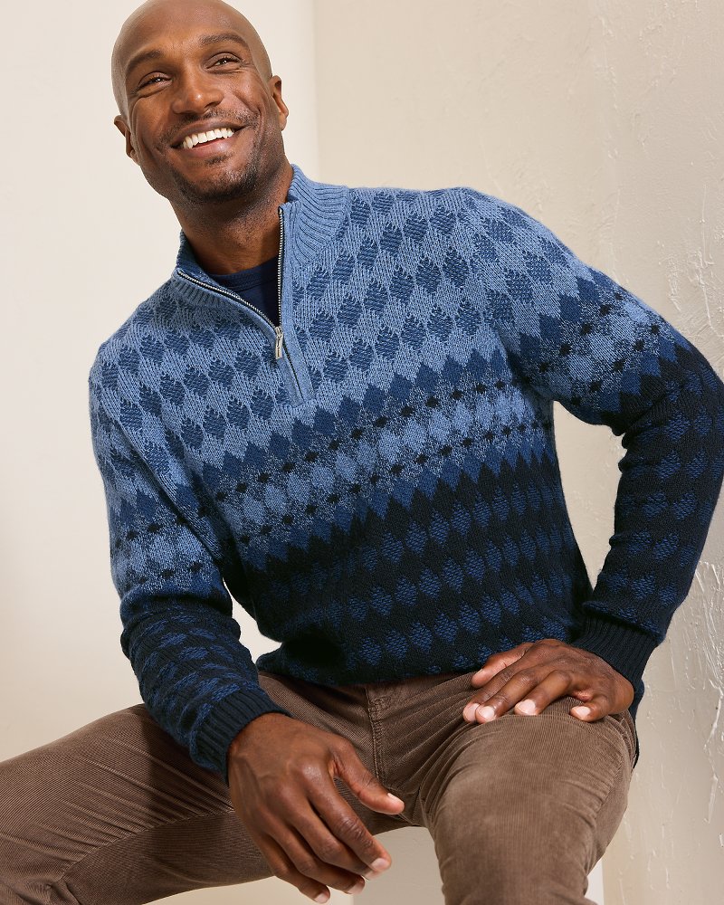 Ombré Argyle Half-Zip Sweater