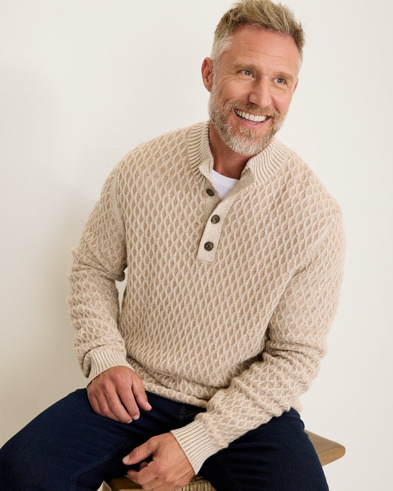 Cross Cable Button-Neck Sweater