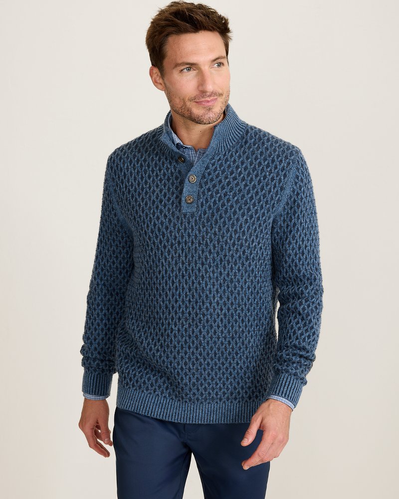 Cross Cable Button-Neck Sweater