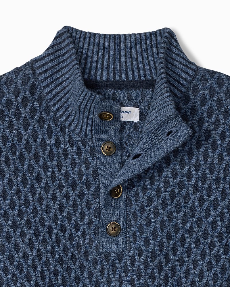 Cross Cable Button-Neck Sweater