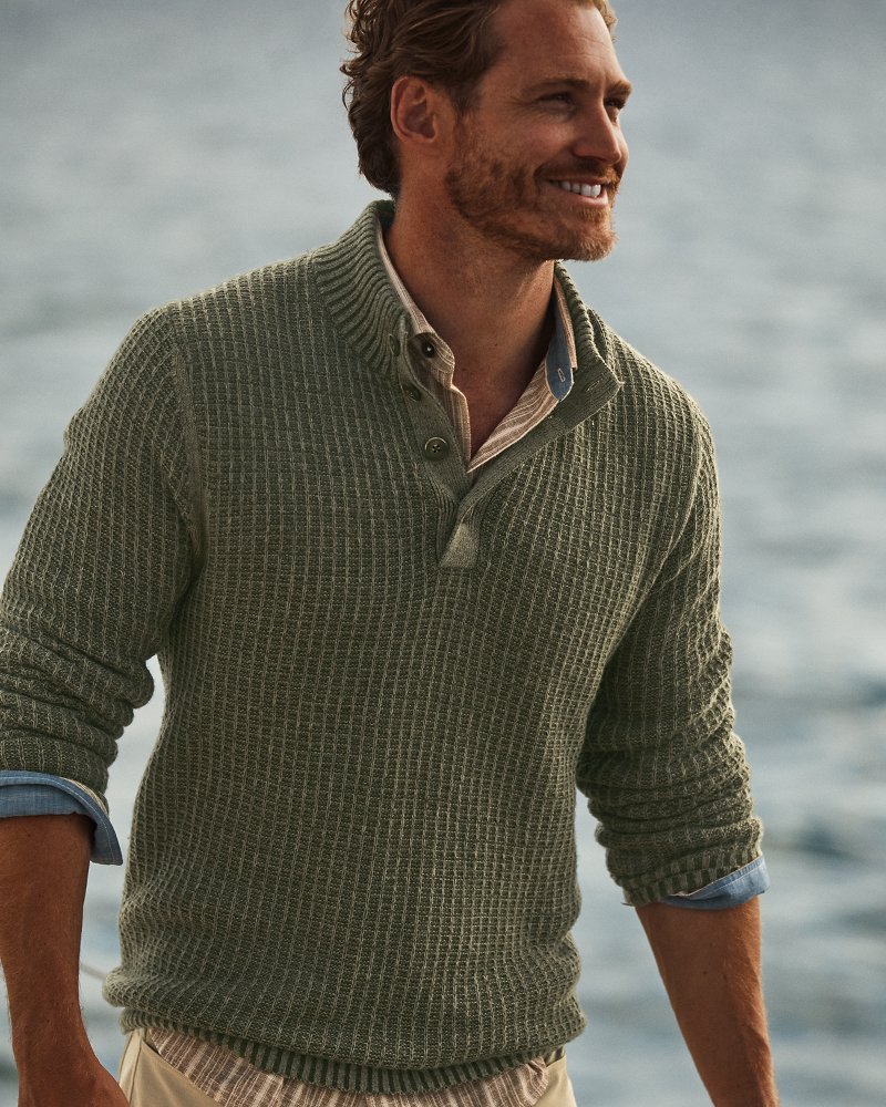 Autumn Pier Button Mock-Neck Sweater