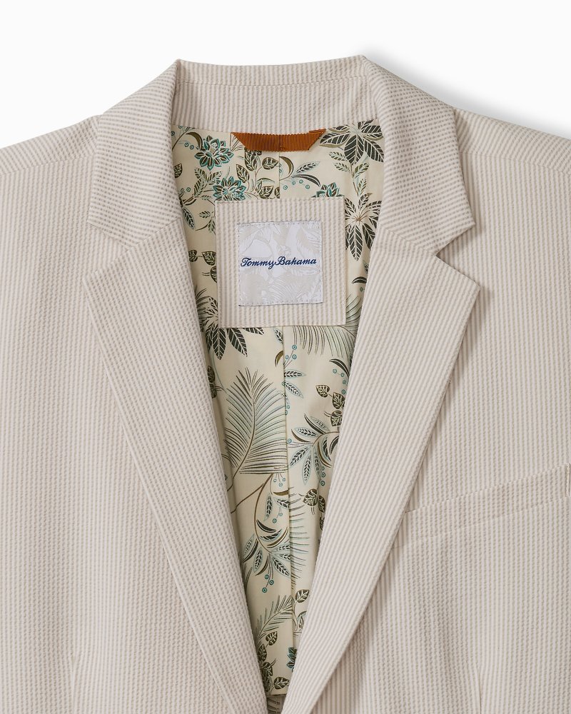 Nova Wave Stretch-Seersucker Sand Stripe Blazer