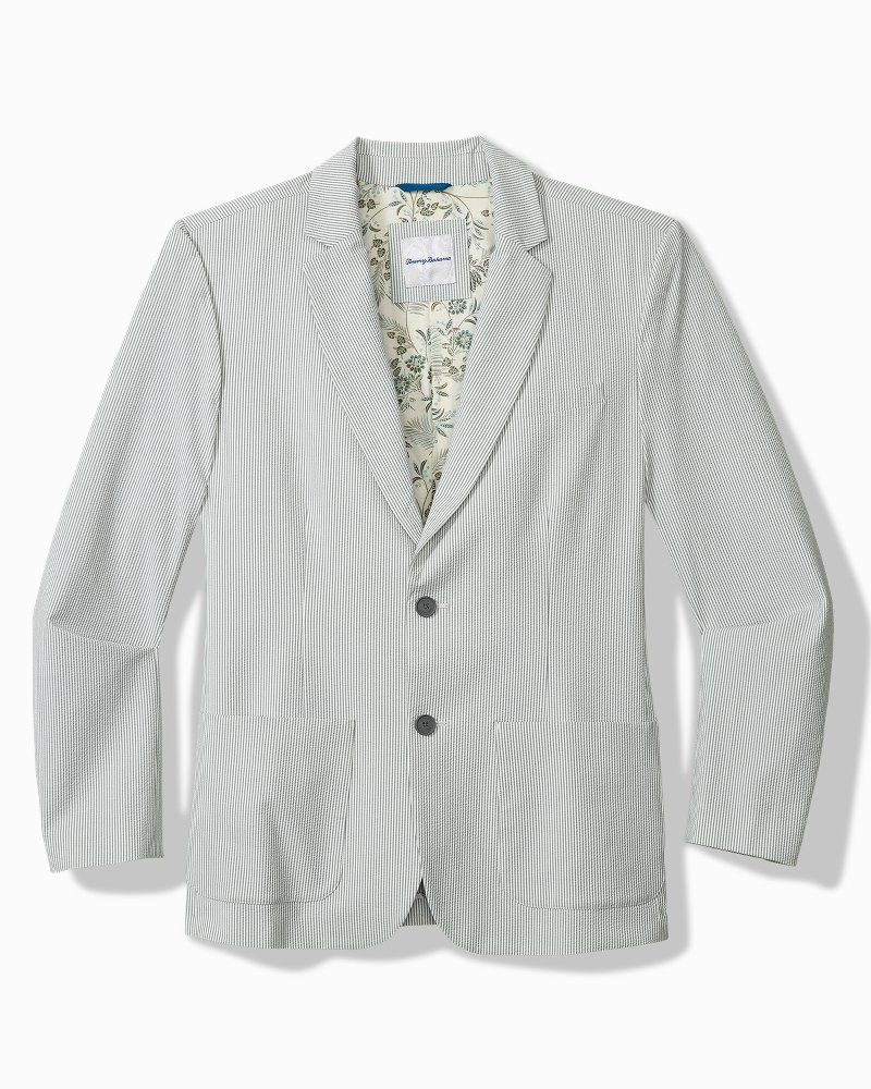 Nova Wave Stretch-Seersucker Sand Stripe Blazer