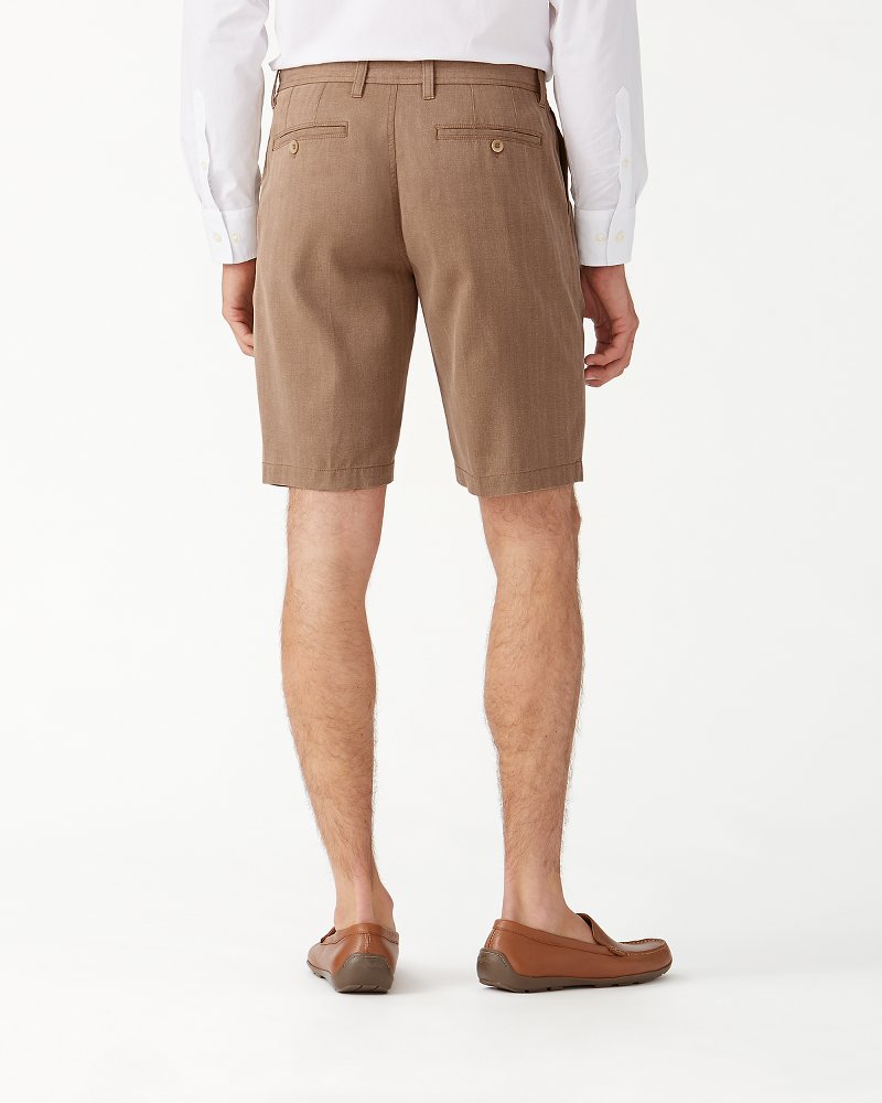 Havana Herringbone Pleated 10-Inch Shorts