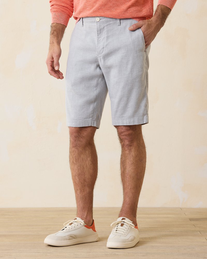 Caribbean Flat Front Linen Blend Poly 9 Inseam Shorts