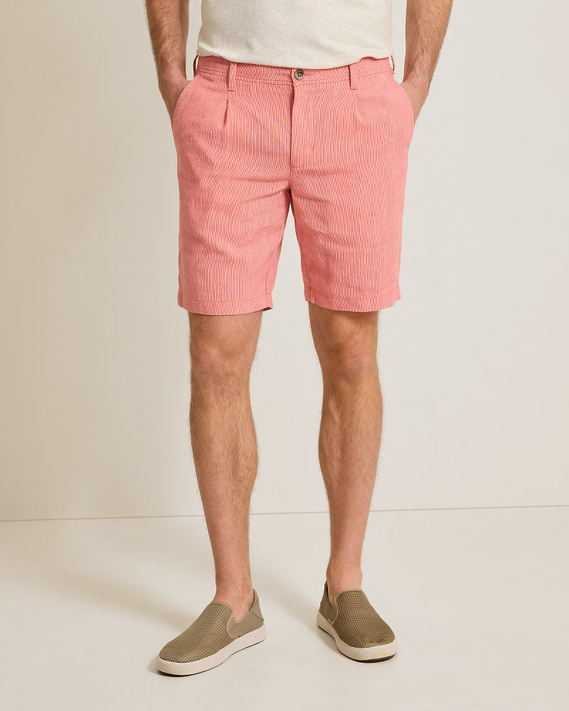 Isla Sands Stripe Stretch-Linen 9-Inch Shorts