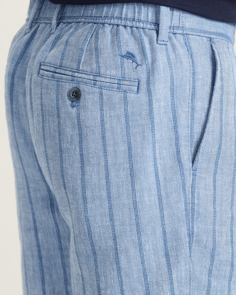 Isla Shores Stripe Linen-Blend Half E-Waist 9-Inch Shorts