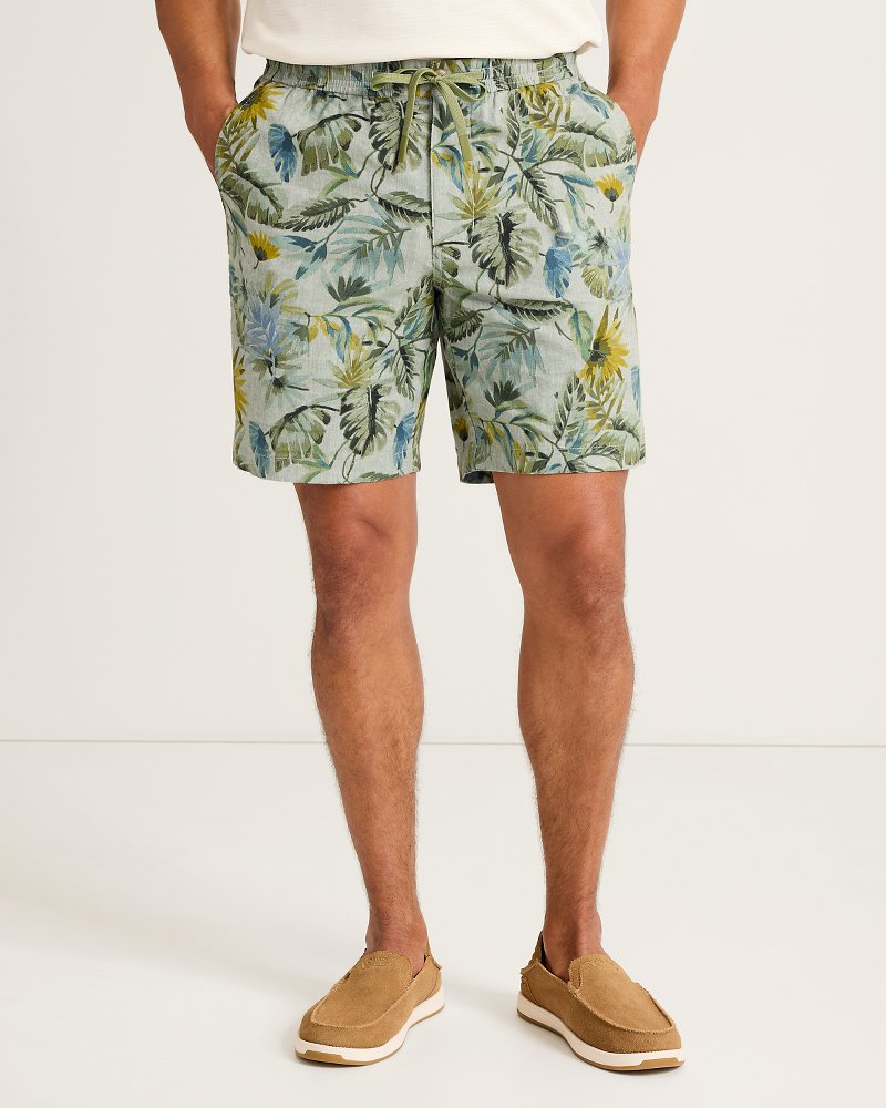 Riviera Shore Leaf Jungle Stretch-Linen E-Waist 8-Inch Shorts
