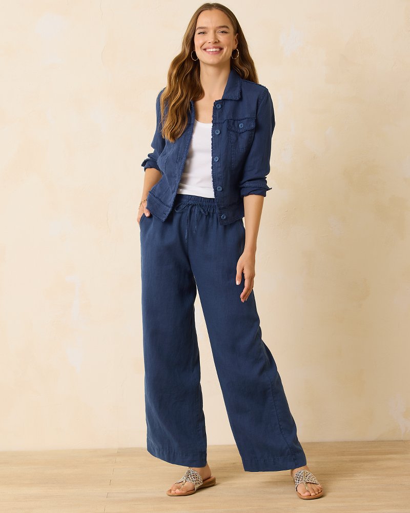 100% linen drawstring wide easy pant