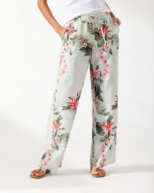 Everglade Oasis Two Palms High-Rise Linen Easy Pants