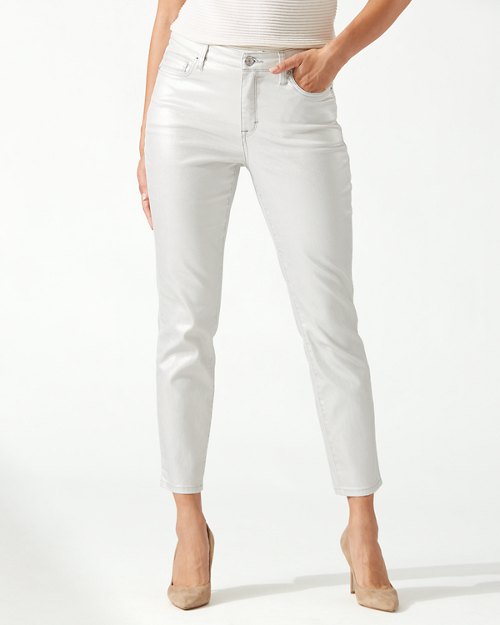 Metallic High-Rise Ankle Jeans