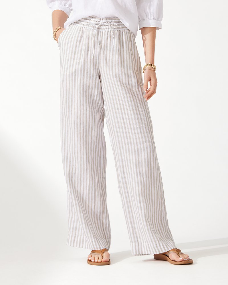 Cabana Stripe Two Palms High-Rise Linen Easy Pants in Coffee Break