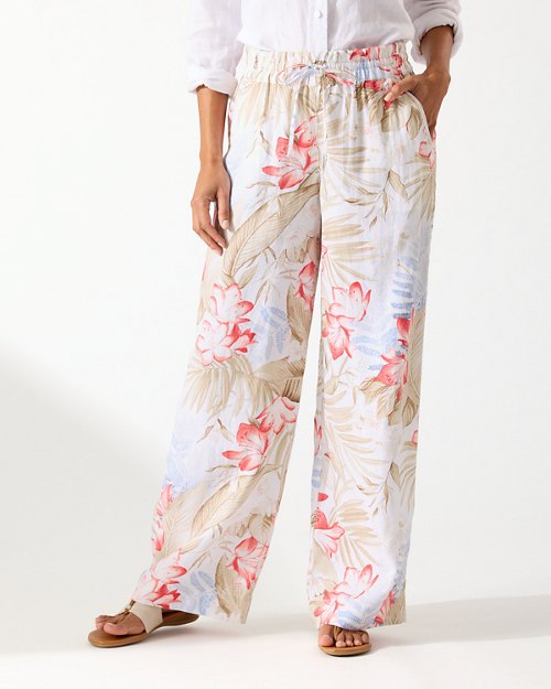 Delicate Flora Two Palms High-Rise Linen Easy Pants