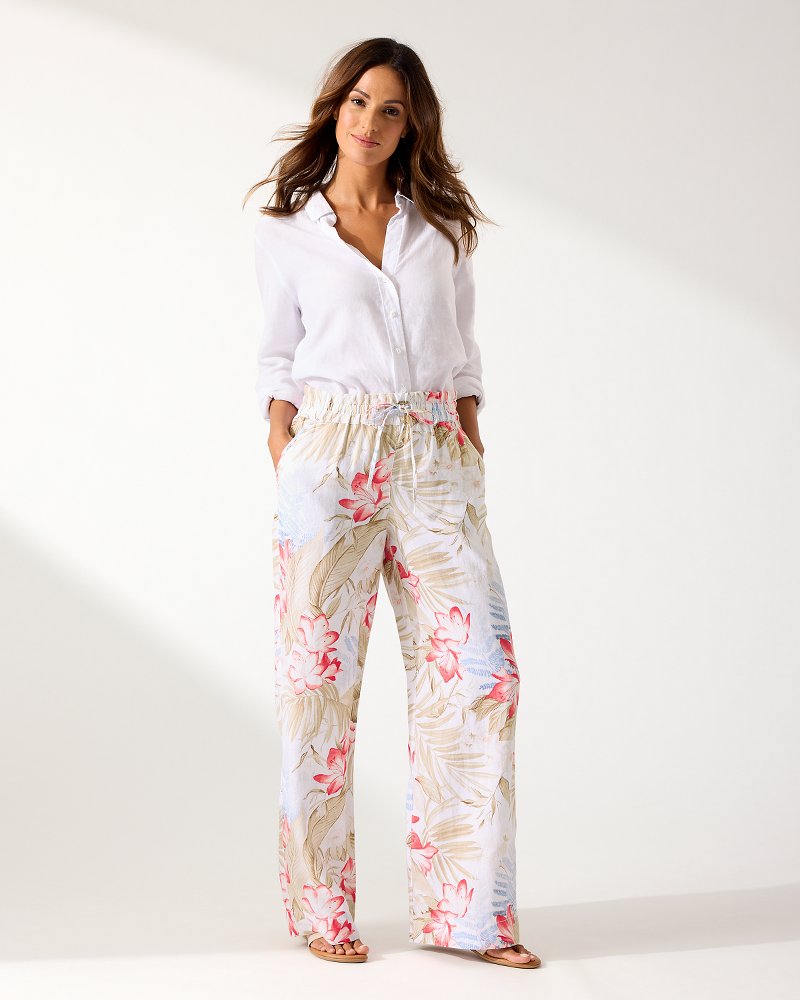 Delicate Flora Two Palms High-Rise Linen Easy Pants