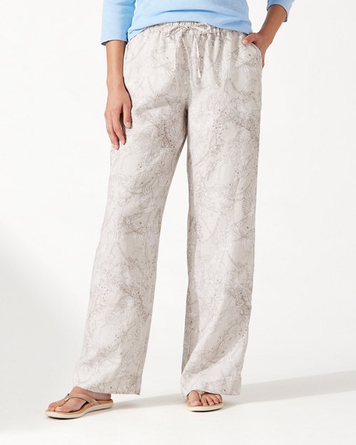 Totally Toile Two Palms High-Rise Linen Easy Pants