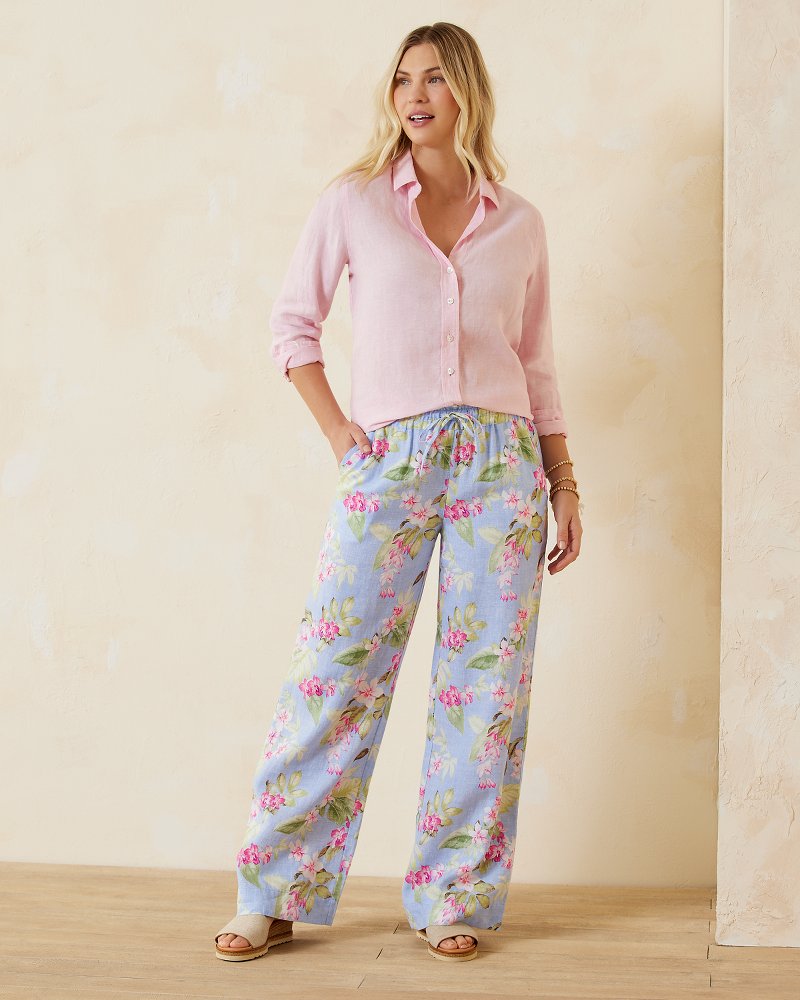 Two Palms Orchid Dreams High-Rise Linen Easy Pants