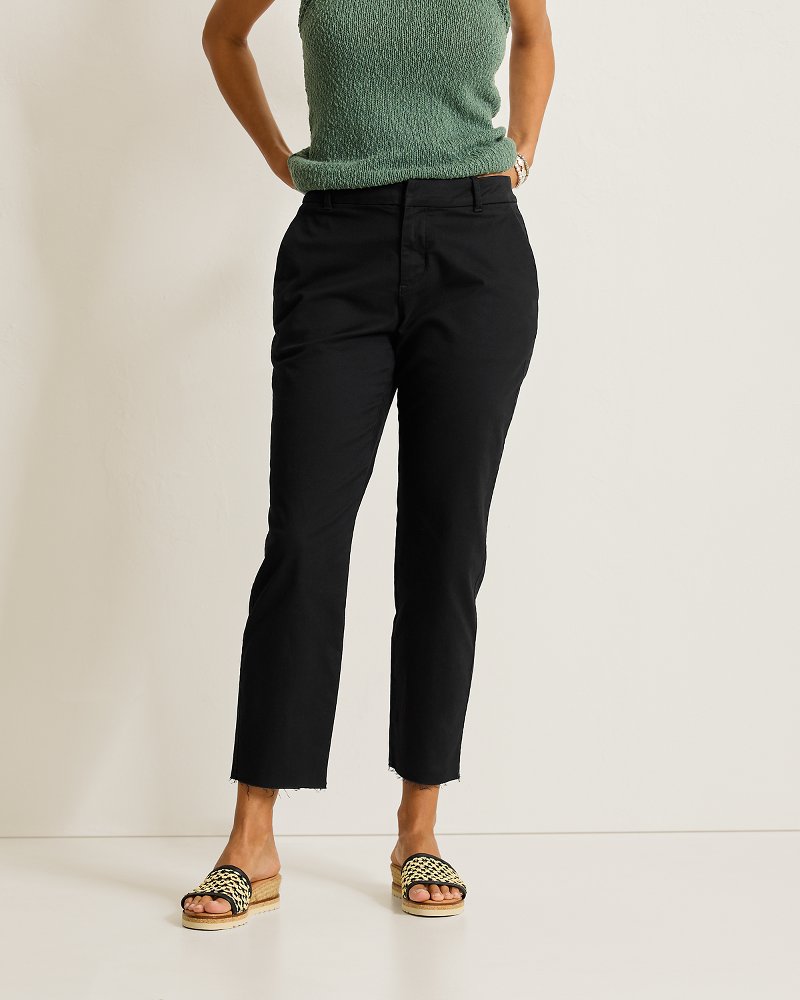 Mid-Rise Raw-Edge Cropped Chino Pants