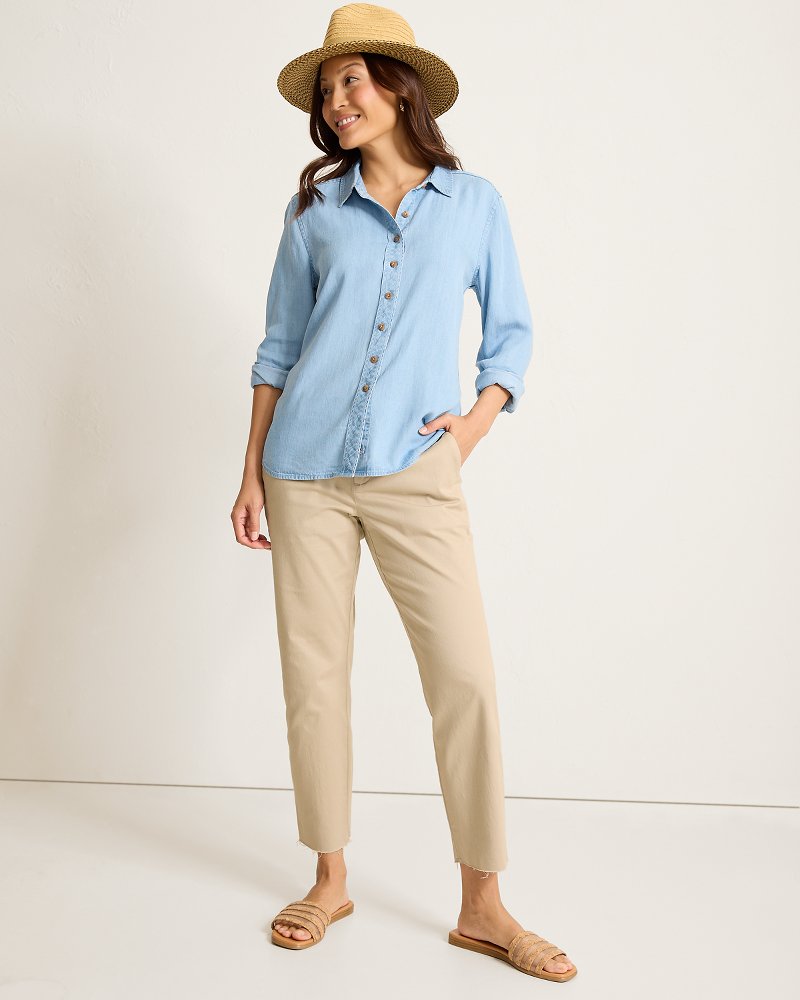 Thumbnail for Mid-Rise Raw-Edge Cropped Chino Pants