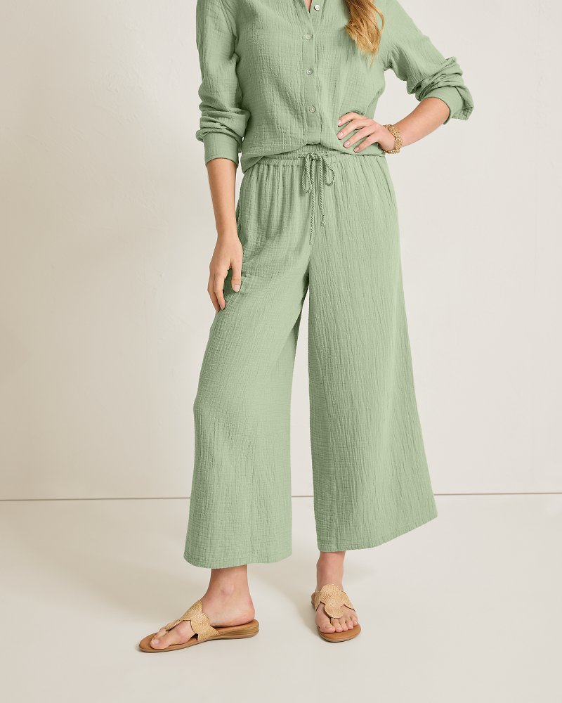 Island Gauze High-Rise Cropped Wide-Leg Pants