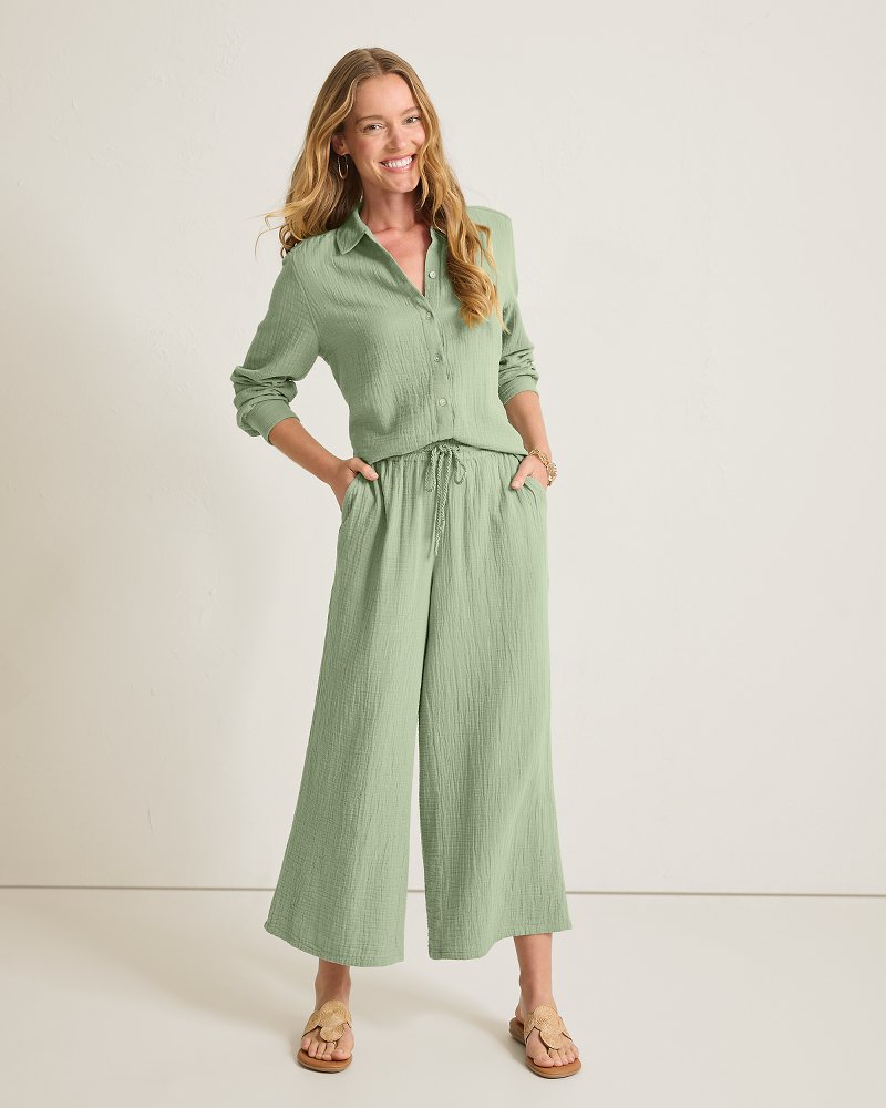 Thumbnail for Island Gauze High-Rise Cropped Wide-Leg Pants