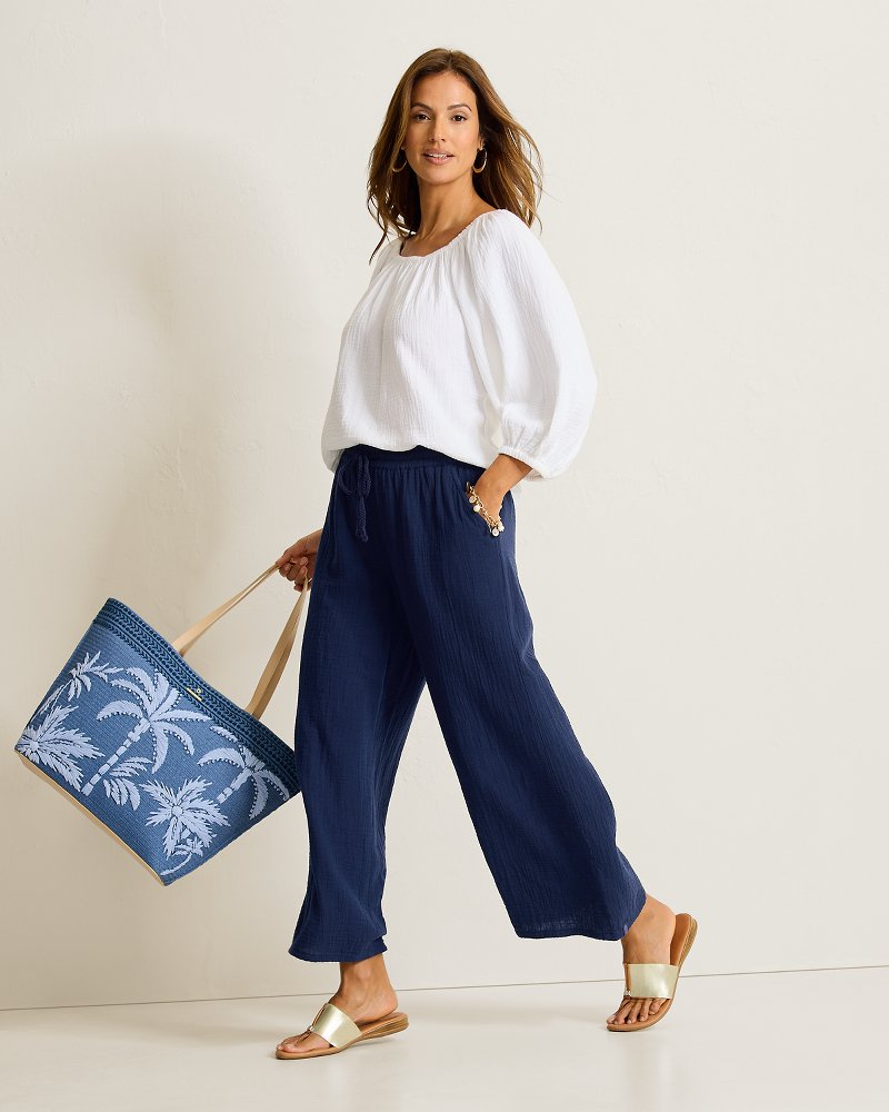 Thumbnail for Island Gauze High-Rise Cropped Wide-Leg Pants