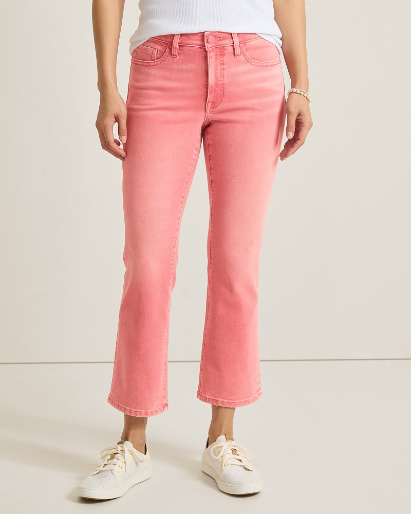 Pink Mid-Rise Cropped Mini Bootcut Jeans