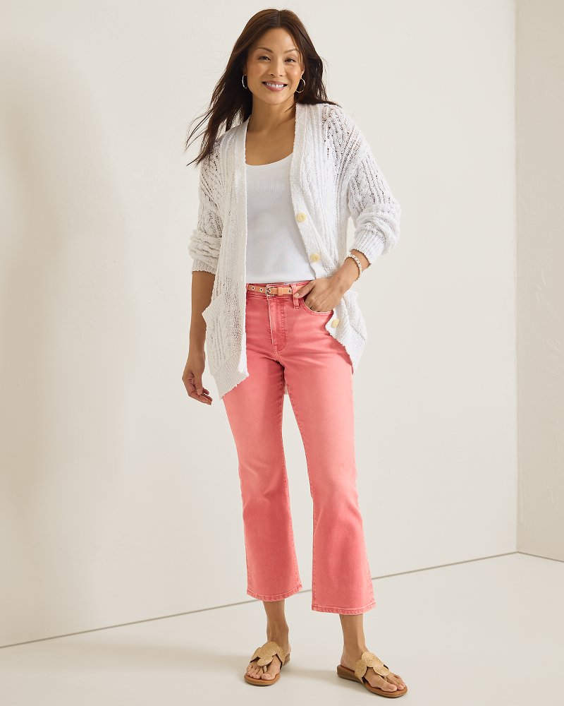 Pink Mid-Rise Cropped Mini Bootcut Jeans