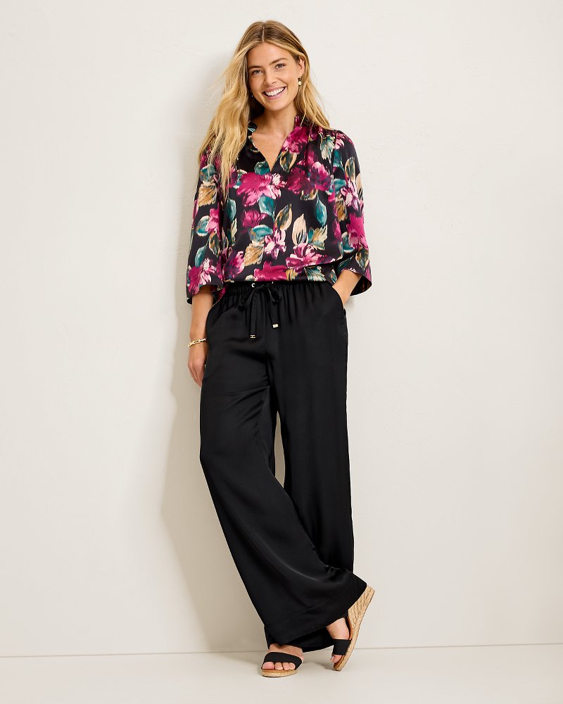 Satin High-Rise Wide-Leg Pants