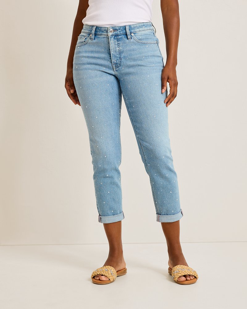 Sparkle Mid-Rise Slim Boyfriend Jeans
