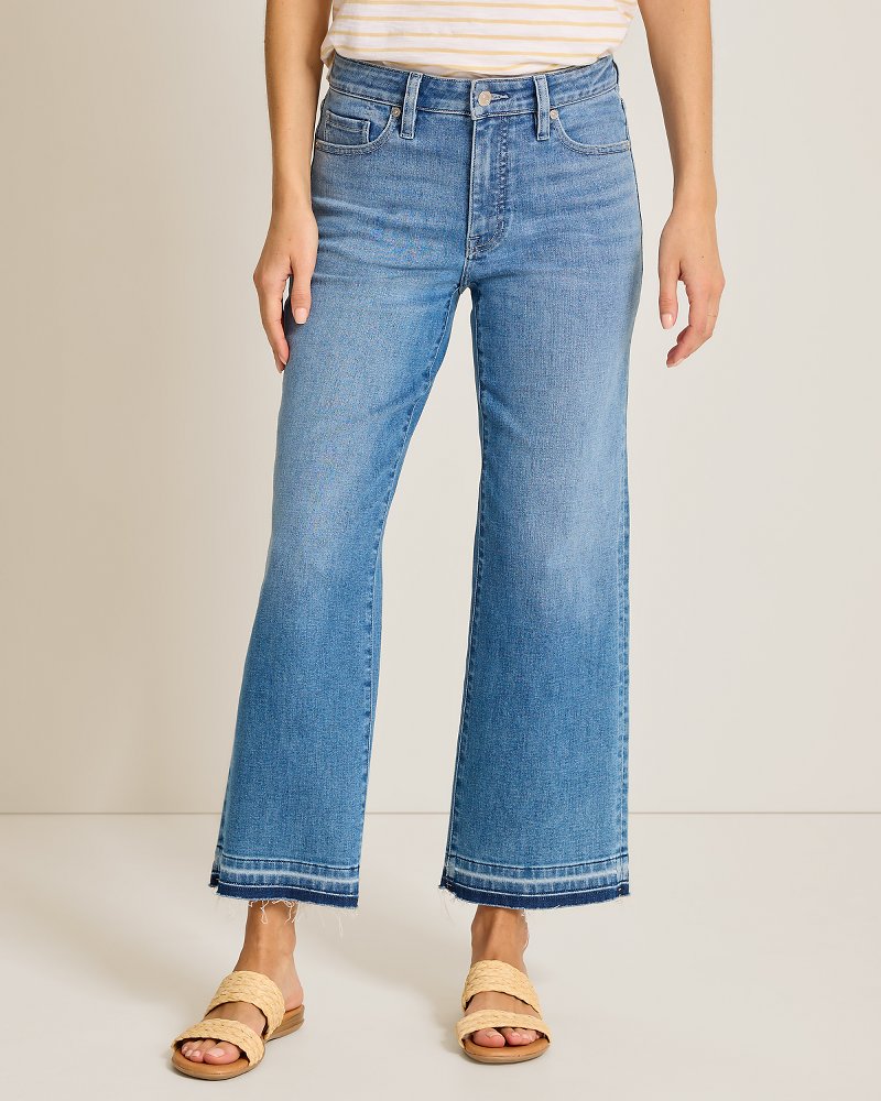 High-Rise Cropped Wide-Leg Raw-Hem Jeans
