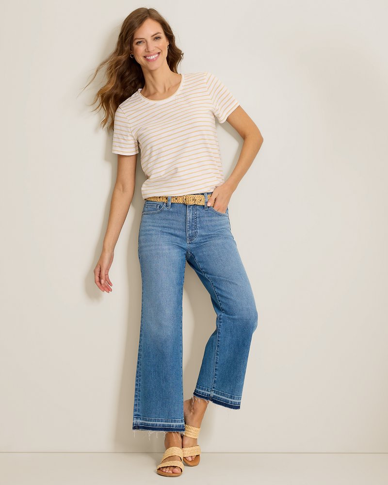 High-Rise Cropped Wide-Leg Raw-Hem Jeans