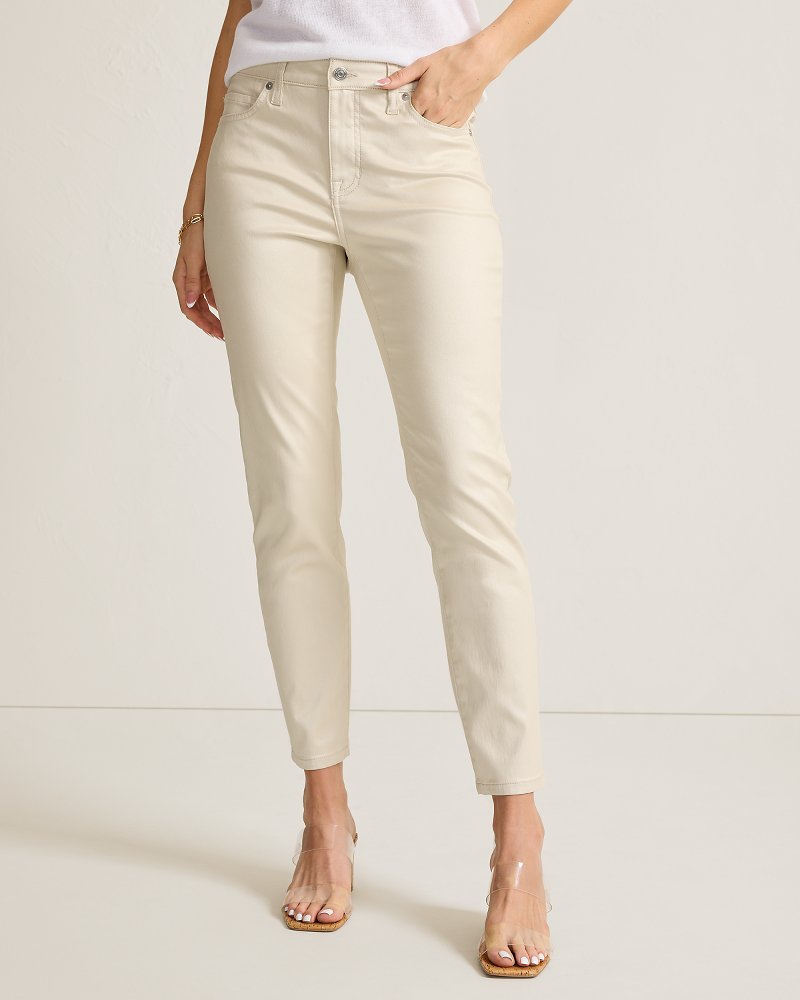 Pearl Coated High-Rise Skinny Ankle Jeans