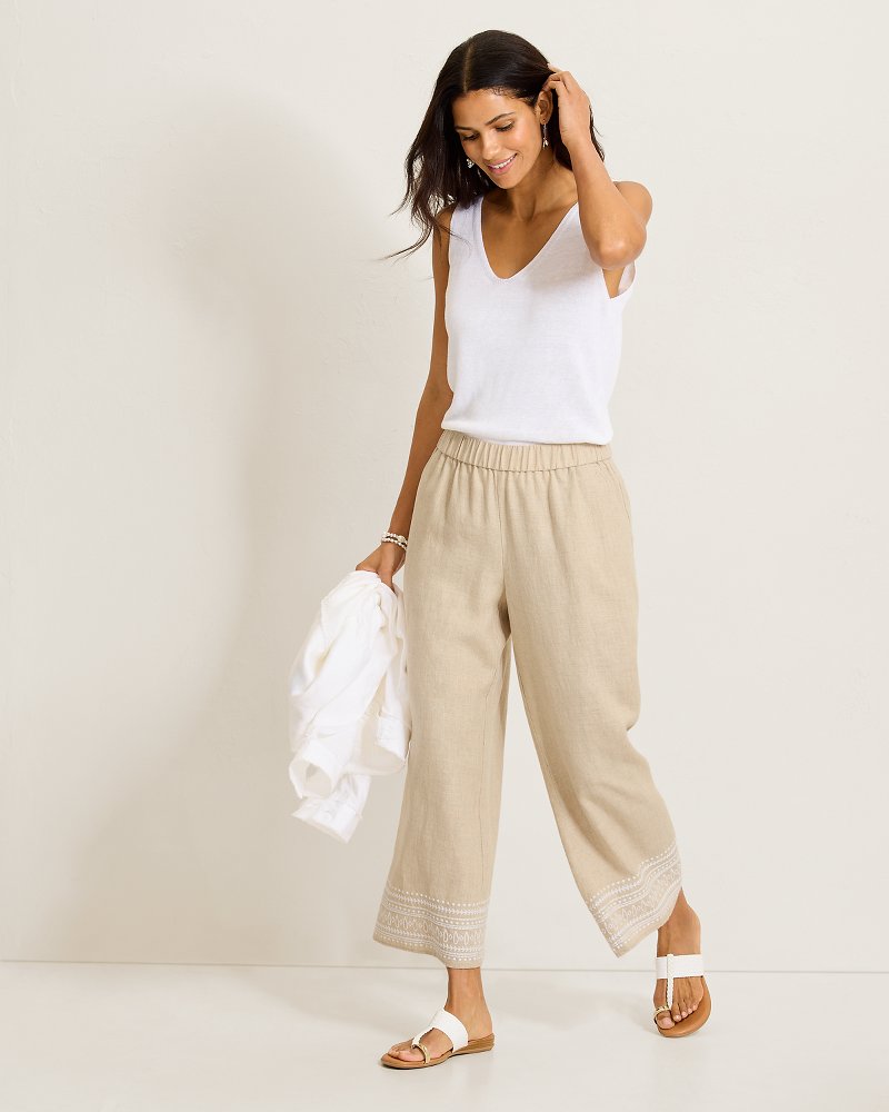 Two Palms Embroidered Linen Coulottes